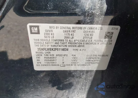 2015 GMC Terrain Sle z USA, uszkodzony, nr VIN 2GKFLWEK2F6114634